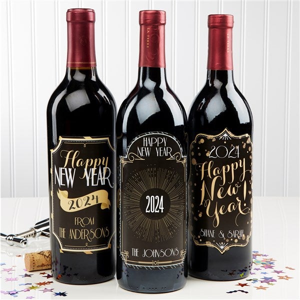 Personalized Happy New Year Wine Bottle Labels - 15219