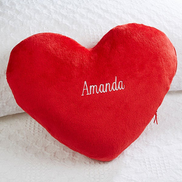 Embroidered Heart Plush Pillow - 15244