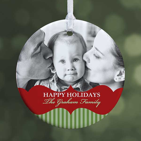 Personalized 2-Sided Photo Christmas Ornament - Classic Holiday - 15248