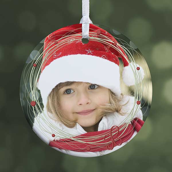 Personalized Photo Christmas Ornament - Holiday Wreath - 15252