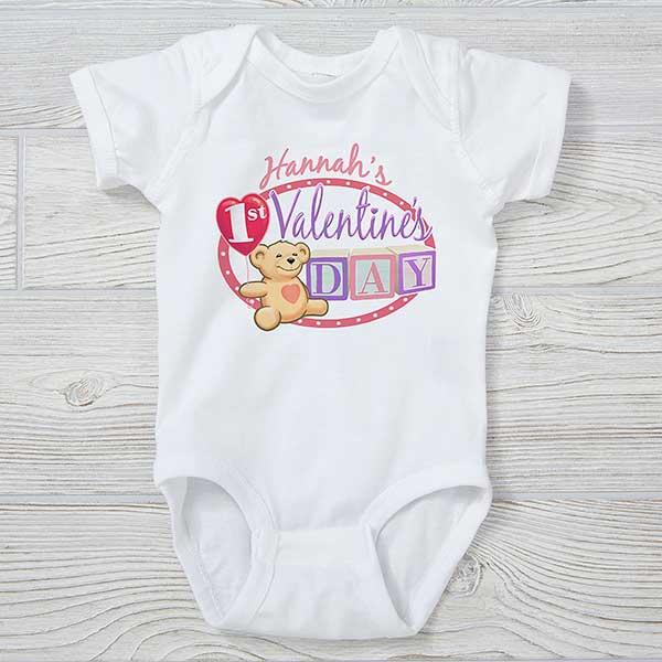 Personalised My First Valentines Day Baby Pyjamas Babygrow Baby Gift Custom Bear 