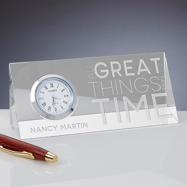 Personalized Crystal Desk Clock Nameplate - Embrace The Future - 15310