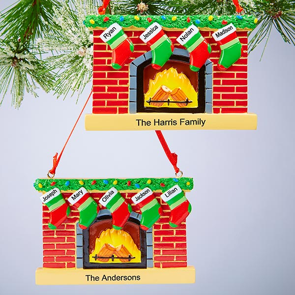 Personalized Family Christmas Ornament - Fireplace Family - 15343