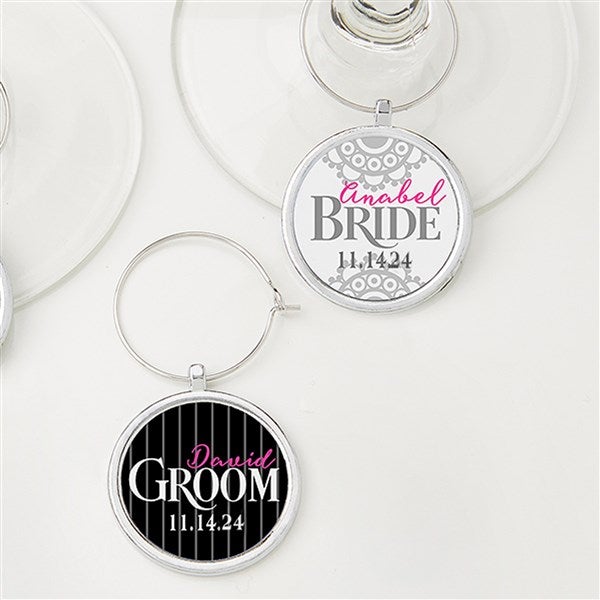 Personalized Wedding Wine Charms 2 Piece Set - Bride and Groom - 15453