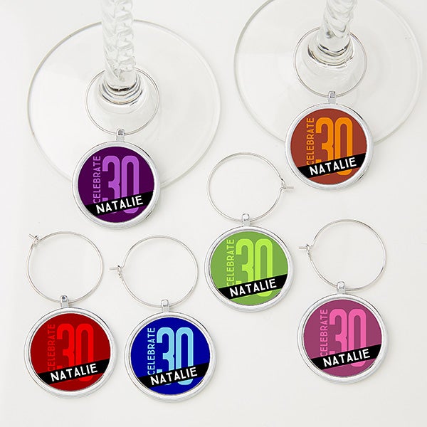 Personalized Birthday Wine Charm 6 Piece Set - Birthday Celebration - 15454