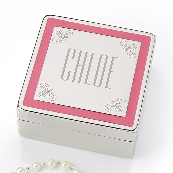 Engraved Pink Border Jewery Box - You Name It - 15459