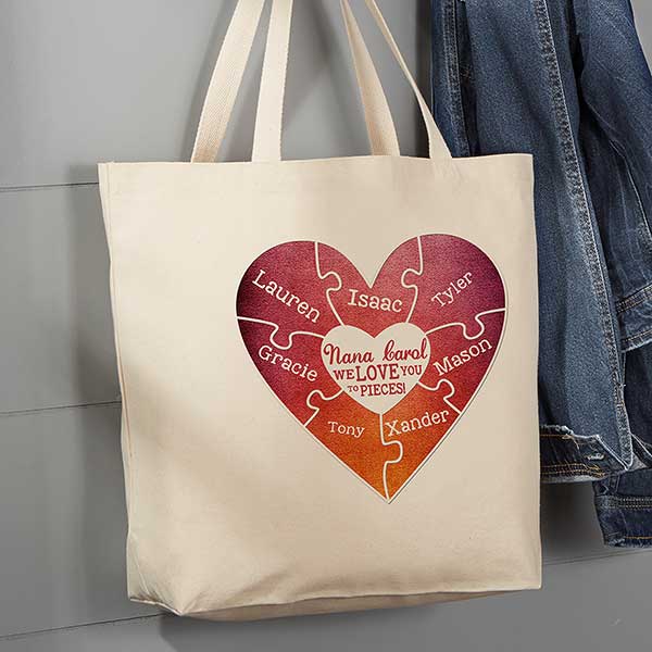 We Love You To Pieces Personalized Large Canvas Tote Bag