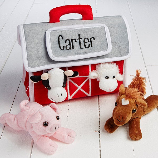 plush barn with animals