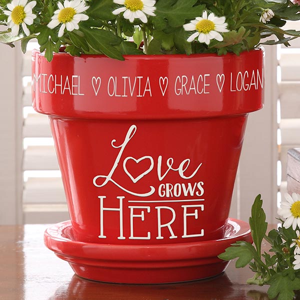 Personalized Flower Pot - Love Grows Here - 15622