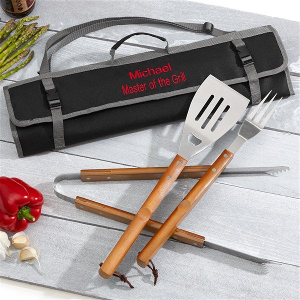 The Personal Exchange Personalized BBQ Grill Tool Set Custom Engraved Barbecue Grilling Set 3 Pieces