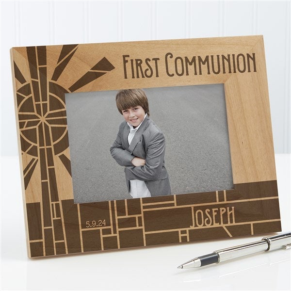 Personalized Religious Wood Picture Frame - First Communion Stained Glass - 15680