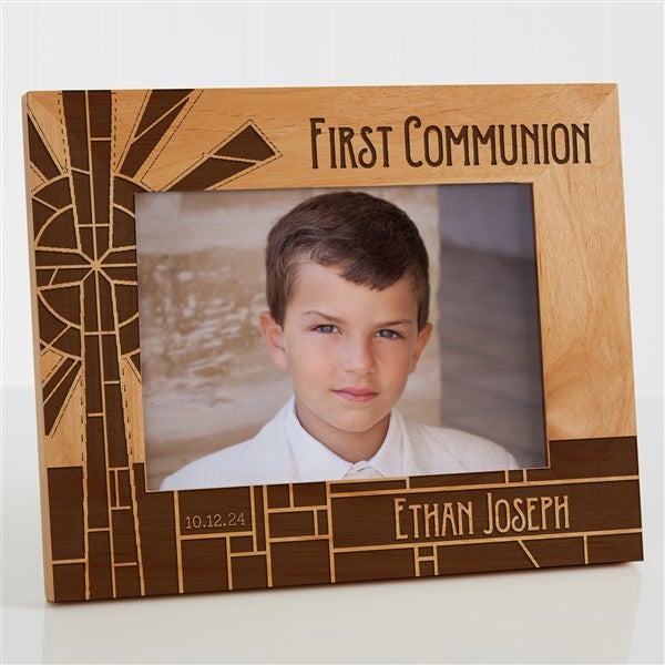 Personalized Religious Wood Picture Frame - First Communion Stained Glass - 15680