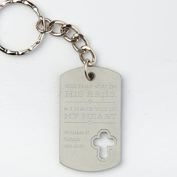 Personalized Memorial Cross Dog Tag Keychain - 15690