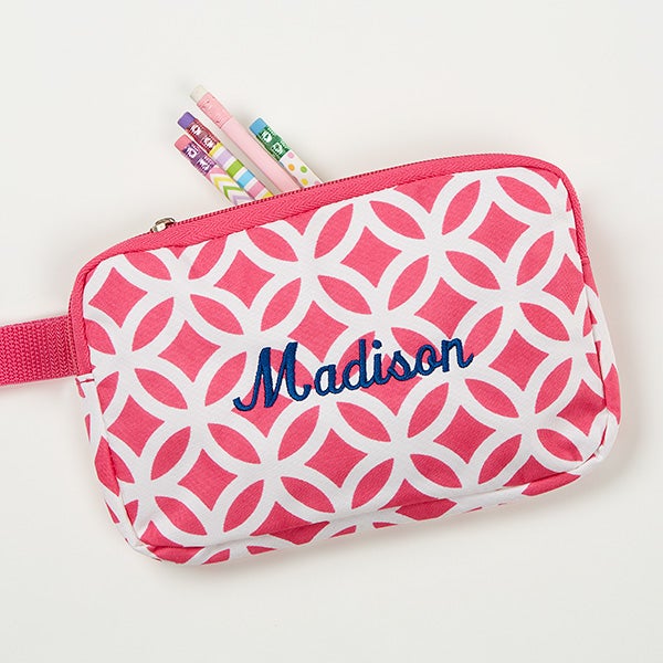 Geo Pink Embroidered Pencil Case - 15721