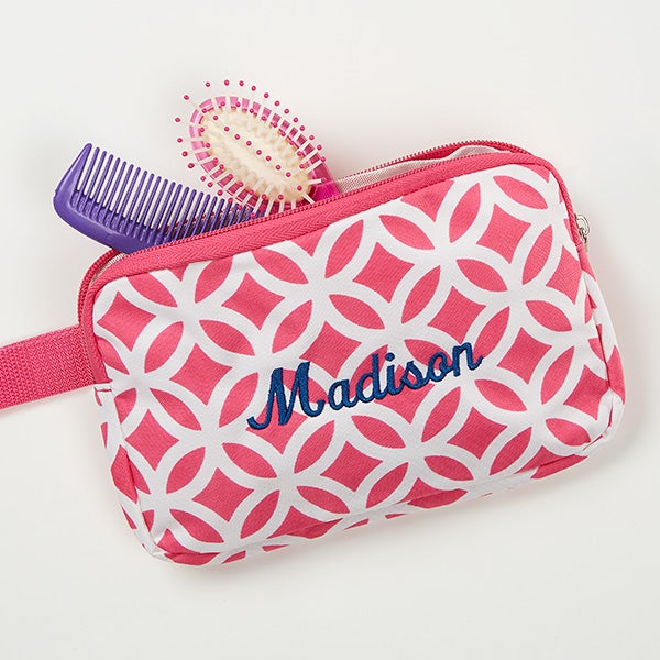 Geo Pink Embroidered Cosmetic Bag