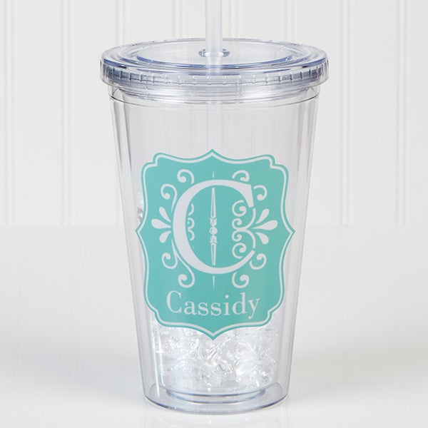 Personalized Acrylic Insulated Tumbler - Blooming Monogram - 15800