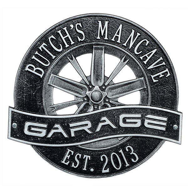 Personalized Aluminum Garage Plaque - Racing Wheel - 15806D