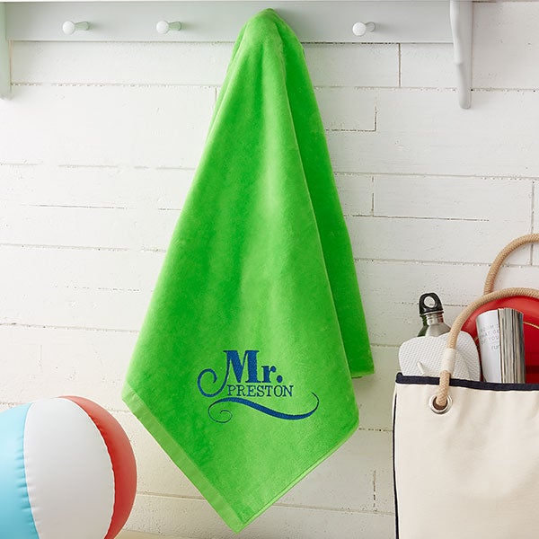 Luxury Mr and Mrs Embroidered Oversize White Beach Towel Set 
