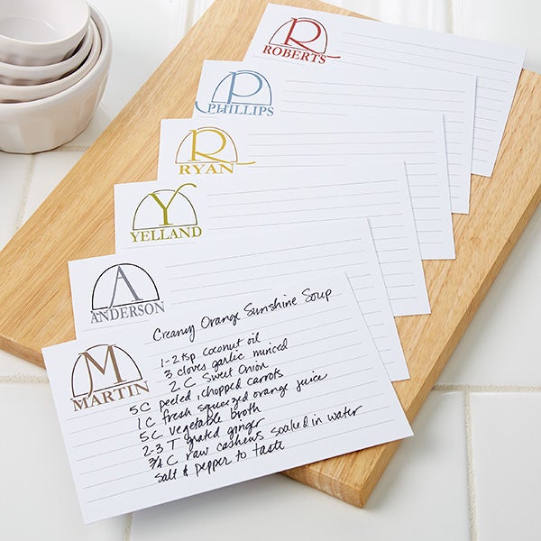 Personalized 4x6 Recipe Cards Monogram Elegance