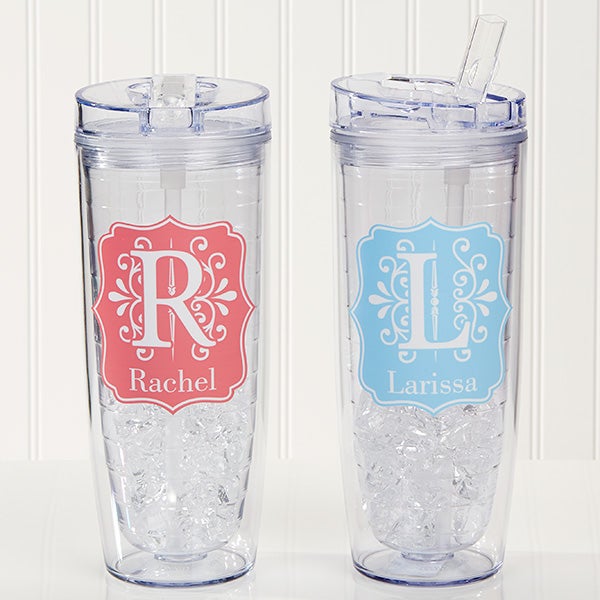 Personalized Flip 'n' Sip Tumbler - Blooming Monogram - 15891