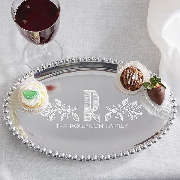 Mariposa String of Pearls Personalized Oval Serving Tray - Family Name - 15905