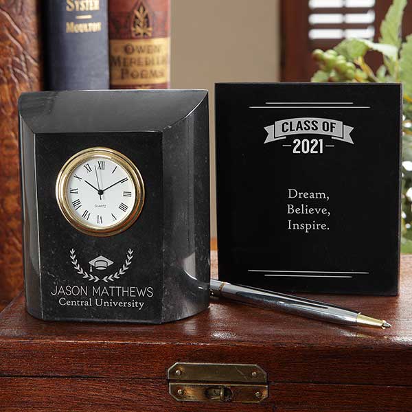 Personalized Marble Desk Clock Graduation