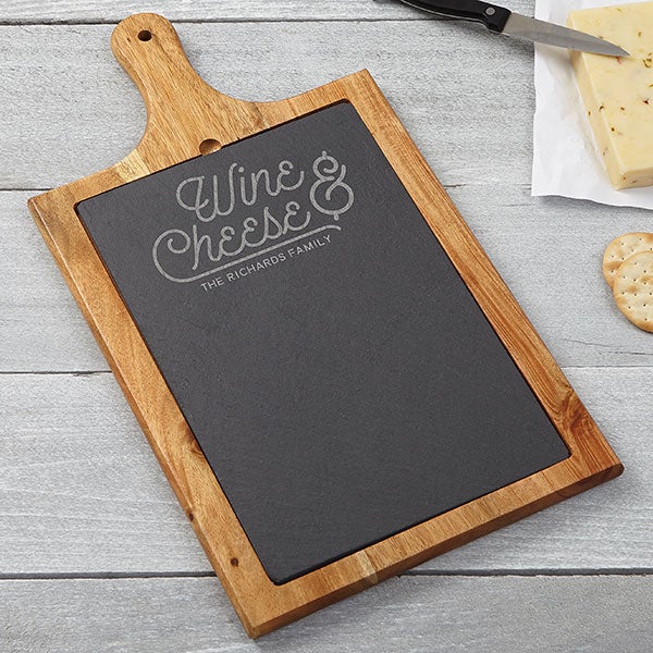 Personalized Slate & Wood Paddle - Wine & Cheese Board - 15958