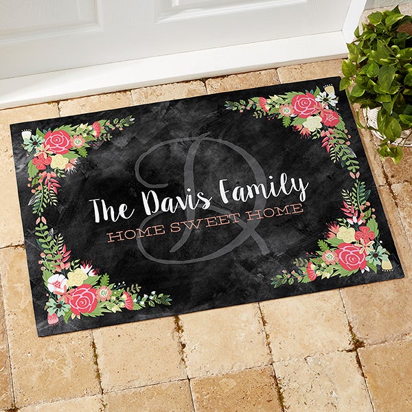Personalized Recycled Rubber Back Doormat Floral