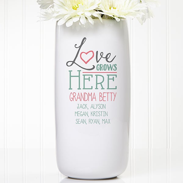 Personalized Ceramic Vase Love Grows Here