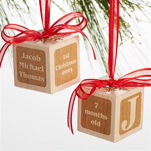 Personalized Wood Block Ornament - Baby's 1st Christmas - 16003D