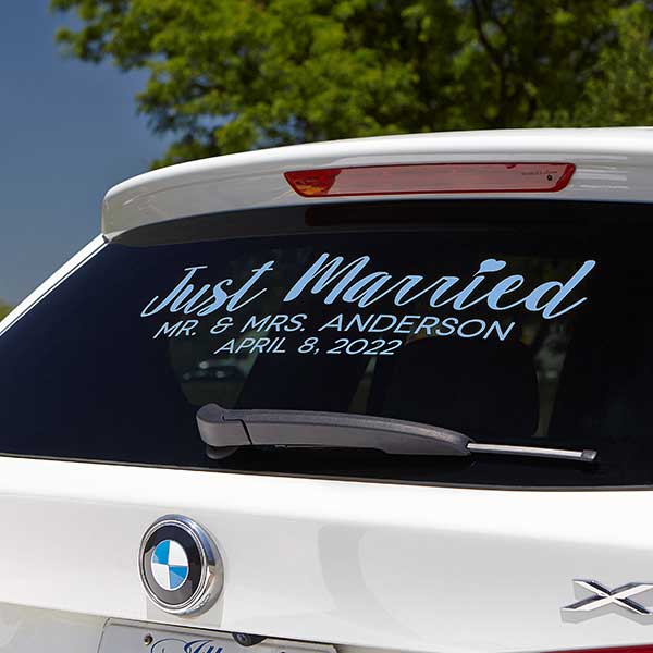JUST MARRIED Personalized Wedding Car Vinyl Window Decal Sticker Decoration 