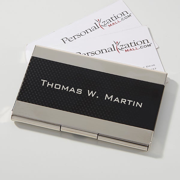 Professional Two Tone Satin Finish Free Customizable Laser Engraving Holds Up to 15 Cards Executive Gift Shoppe Polished Silver Chrome Personalized Business Card Holder 