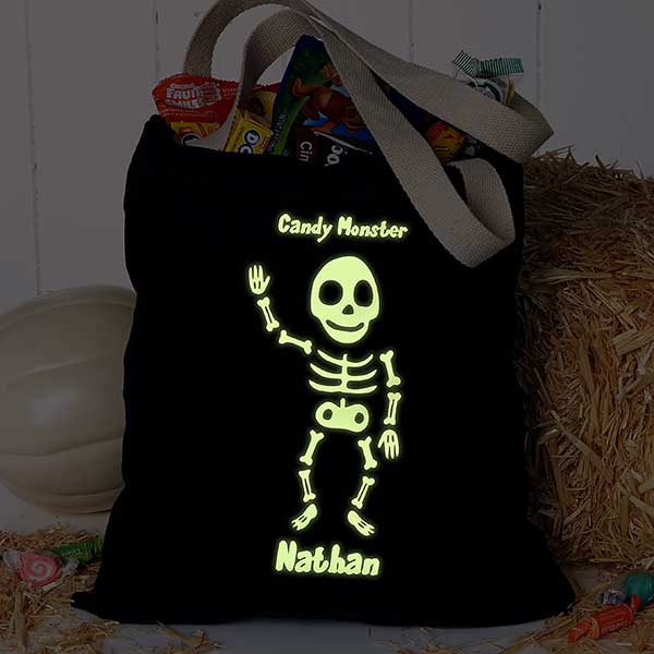 Personalized Halloween Treat Bag - Glow-In-The-Dark Skeleton - 16106