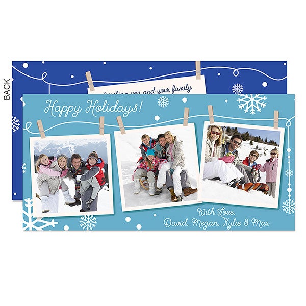 Clothesline Snow Personalized Holiday Photo Cards - 16109
