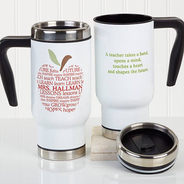 Personalized Teacher Commuter Travel Mug - Apple Scroll - 16174