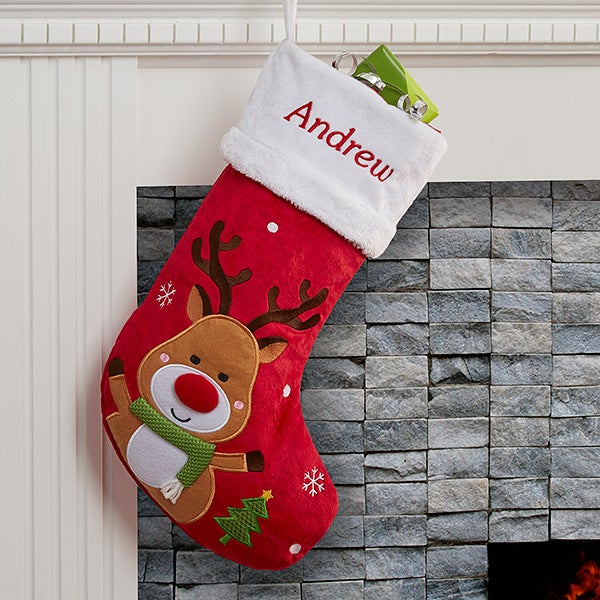 Personalised Santa Christmas Stocking Reindeer Express Delivery Red