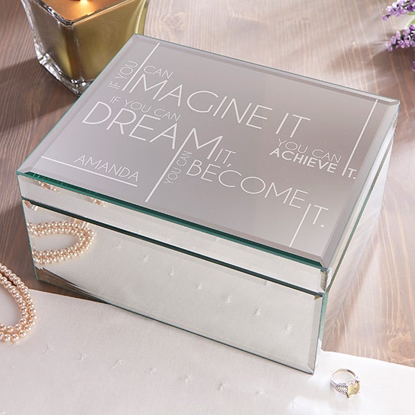 Engraved Mirrored Jewelry Box - Inspiring Messages - 16328