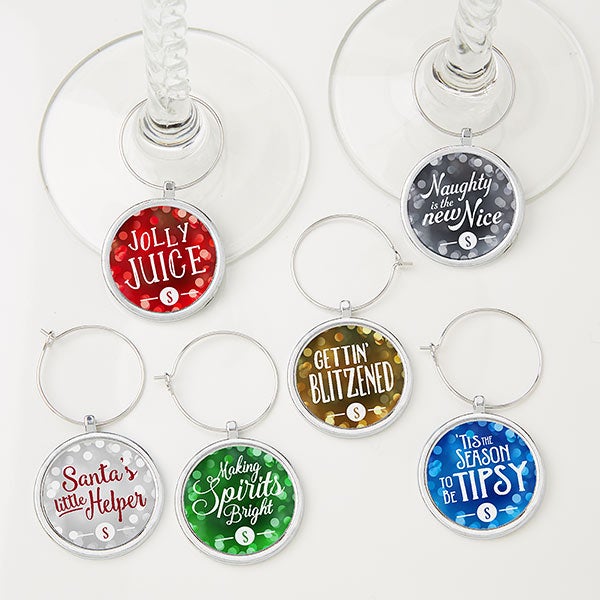 Personalized Wine Charm 6 Piece Set - Happy Holidays - 16340