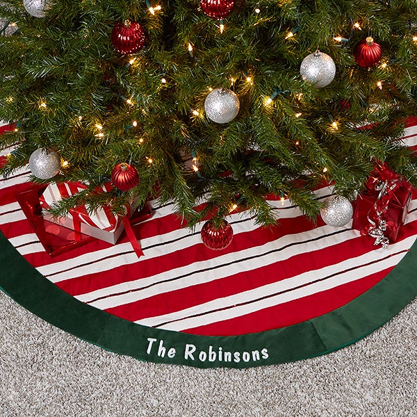 16350 Candy Cane Sparkle Personalized Tree Skirt