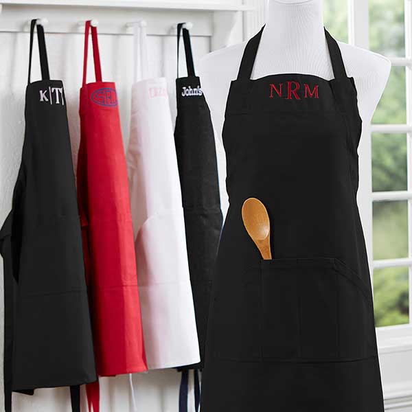 old kitchen apron linen with monogram HR