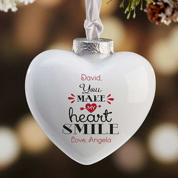 Personalized Heart Christmas Ornament - You Make My Heart Smile