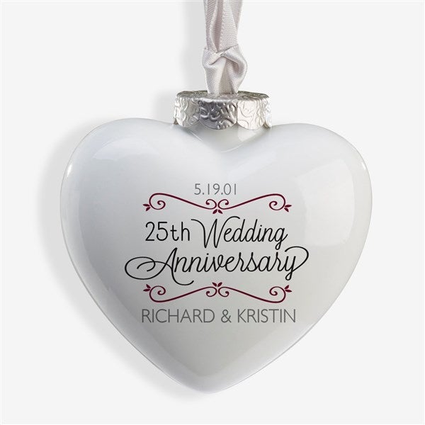 Personalized Heart Anniversary Christmas Ornament - Porcelain - 16396