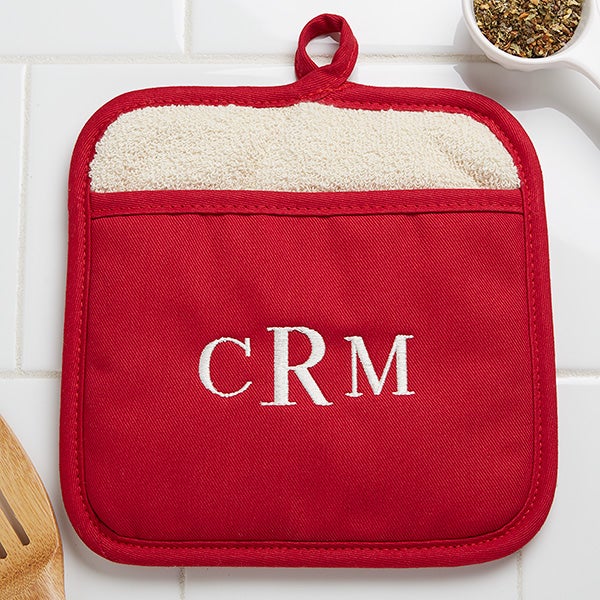 Personalized Pot Holder Gifts with Split Monograms & Sweet