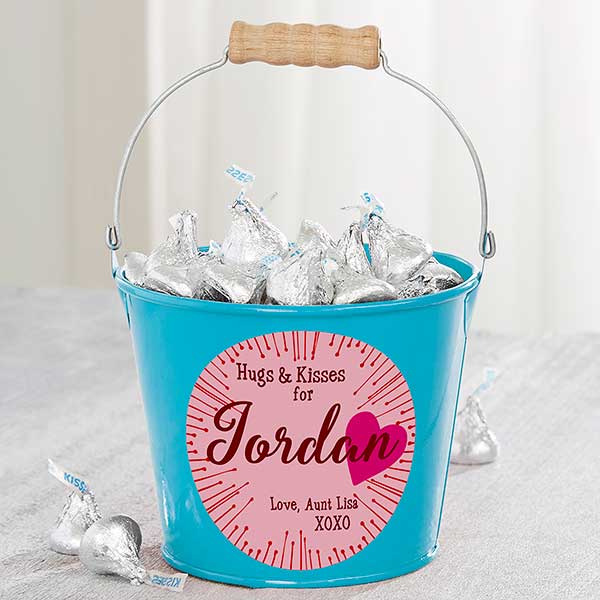 Personalized Mini Candy Bucket - Hugs & Kisses - 16510