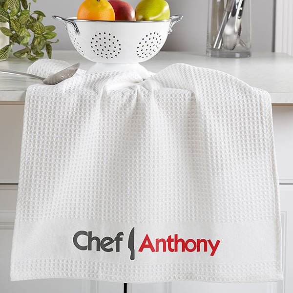 Personalized White Kitchen Towel Set The Chef