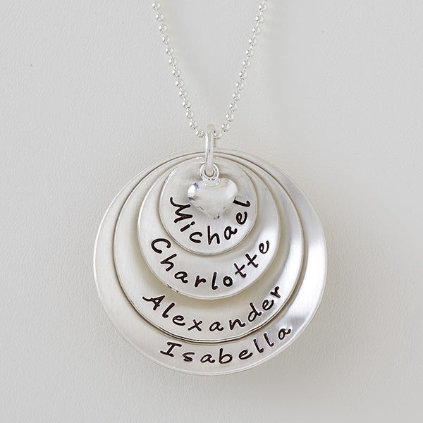 Personalized Necklaces - Layered Love Stackable Round Discs - 4 Names