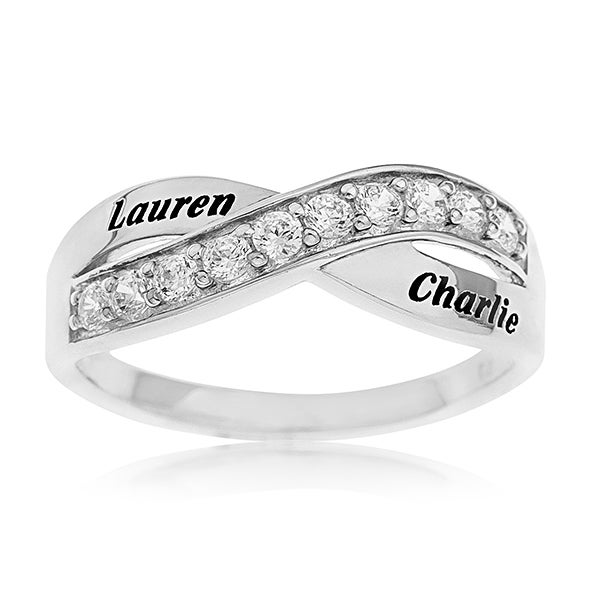Personalized Sterling Silver Ring - Romantic Crossover - 16558D