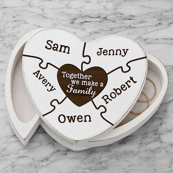 Personalized Wood Heart Jewelry Box - We Make A Family - 16587
