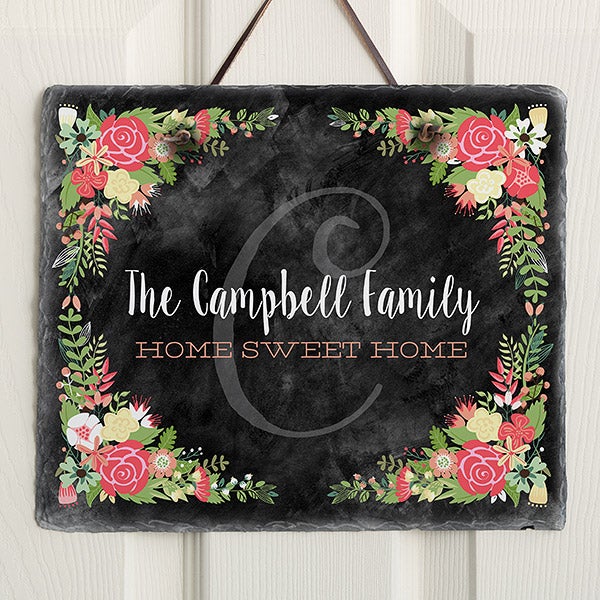 Personalized Welcome Sign Slate Plaque - Posh Floral - 16635