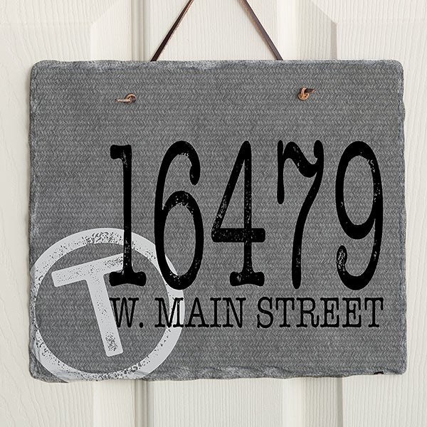 Personalized Address Sign - Stamped Initial Slate Plaque - 16637
